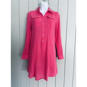 Calypso St. Barth Dress Cover Up S Small Barbie Pink Collar Crinkle Cotton Gauze